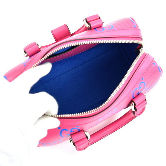 Gucci GG Embossed Duffel Bag Leather Crossbody Fuchsia Pink Blue - Picture 14 of 16